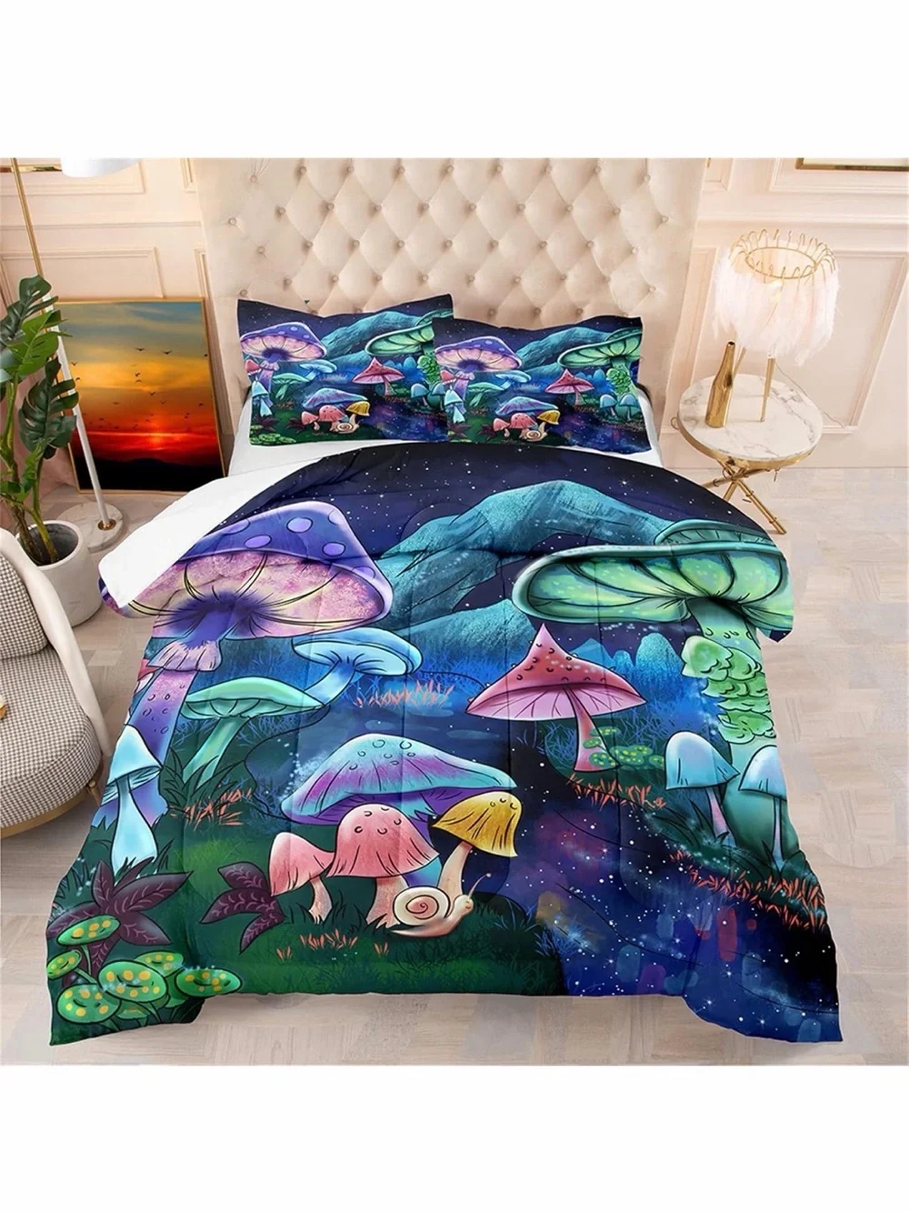 LKossmjx 3D Fantasy Mushrooms🍄Printed Comforter Set 🛏️Twin Size